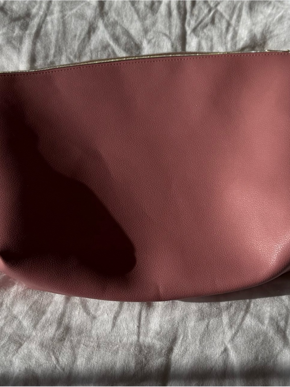Women's Large Rose Pink Leather Zip Pouch